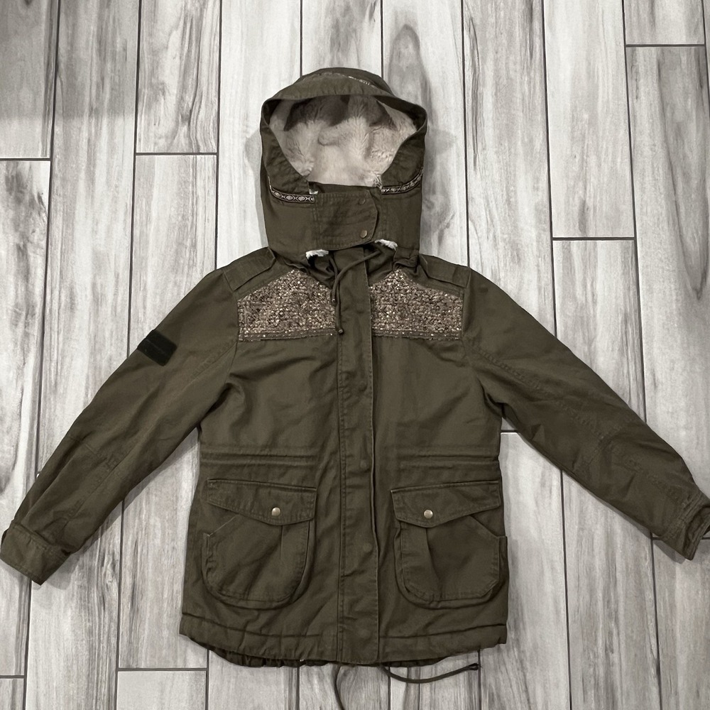 Dylan Designer Ladies Winter Jacket Removable Hood Sequence Design Size L